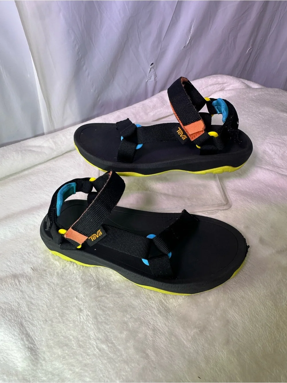 Teva Kids Black Sandals with Lime & Blue Accents